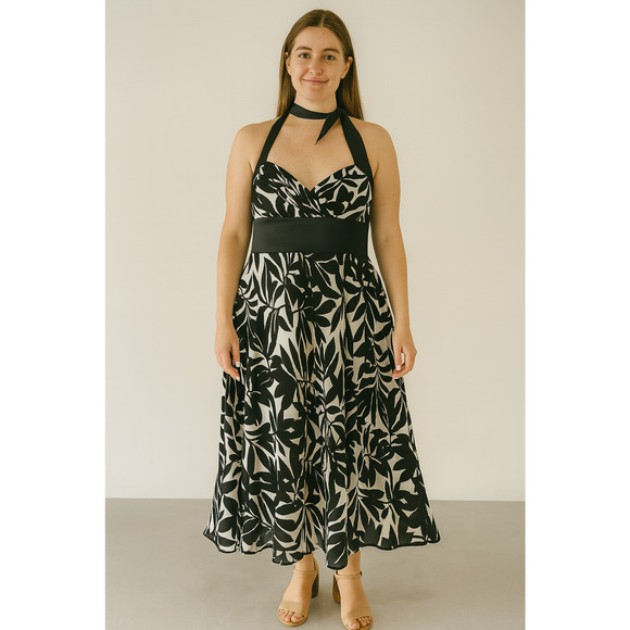 Donna Ricco Halter sweetheart neckline Dress Size 14 Black and White - Picture 1 of 7